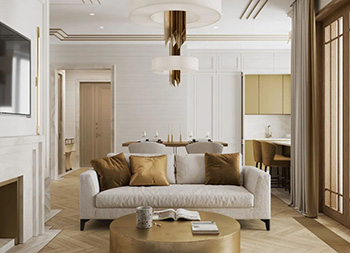 金色+白色搭配柔美高贵！126㎡现代住宅设计素材中国网精选