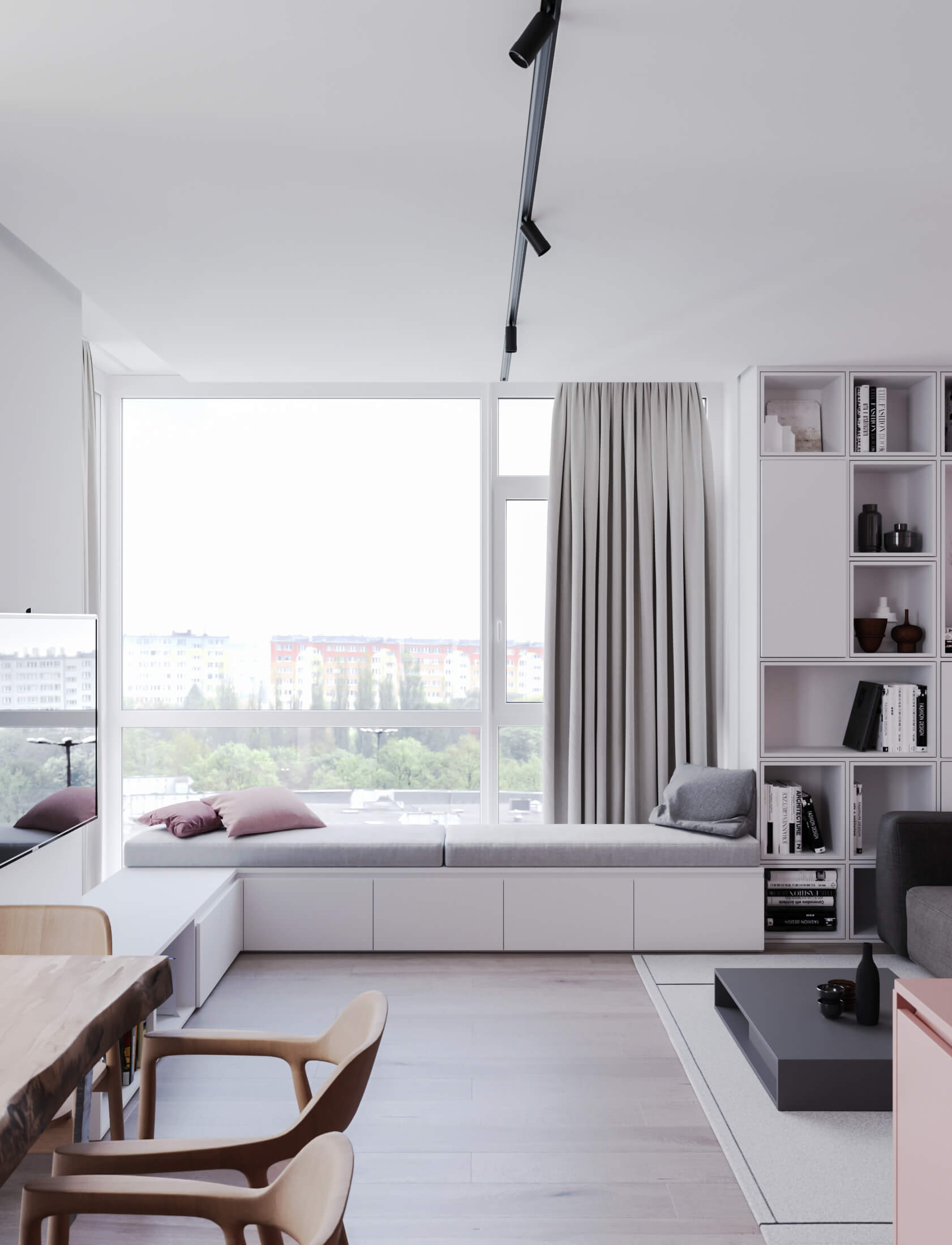 淡粉色+灰色 法国86平米简约公寓设计