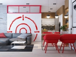 感受红色韵味：3个现代公寓室内装饰普贤居素材网精选
