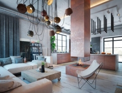 明斯克温暖色调的280平工业风格住宅设计普贤居素材网精选