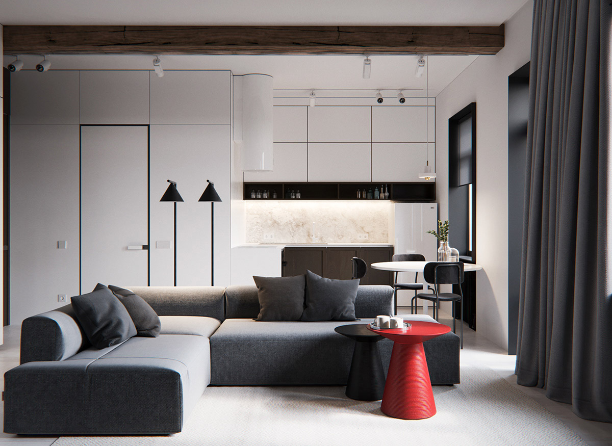 灰色中的一抹红：3个高颜值简约风格家居装修设计
