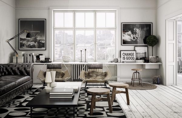 30个黑白配色的现代客厅设计