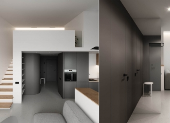 俄罗斯Korolev简约黑白风复式公寓设计素材中国网精选