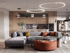 清新的家具 时尚的灯光 精致的布局：120平米现代时尚公寓普贤居素材网精选