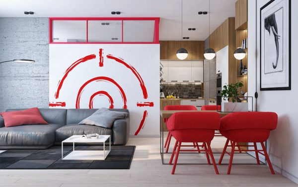感受红色韵味：3个现代公寓室内装饰