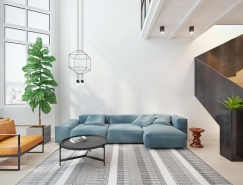和谐的图案和平衡的色彩:简洁别致的现代Loft装修设计普贤居素材网精选