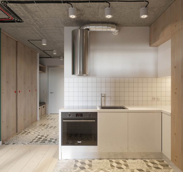 混凝土天花板和裸露的电线：52平米工业风格公寓设计