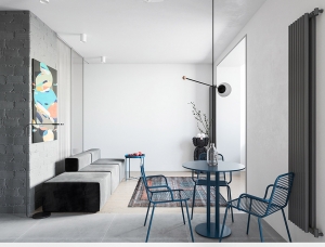 明亮的蓝和丰富的绿色元素：55平简约小公寓设计素材中国网精选