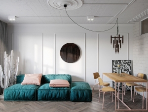 蓝绿和粉色！80平米现代质朴公寓16设计网精选