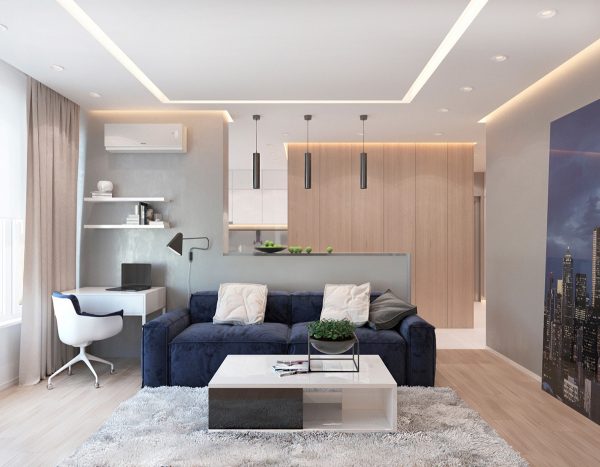 现代配色方案的一居室公寓设计