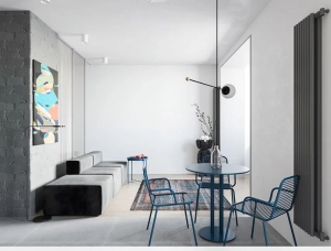明亮蓝和自然绿：55平工业风现代住宅设计普贤居素材网精选