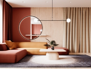 红+橙+金演绎奢华和休闲感：温暖又温馨的现代家居设计素材中国网精选
