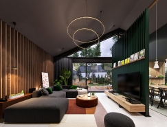 深绿色与木纹板条墙壁：时尚和温馨的星空豪宅素材中国网精选