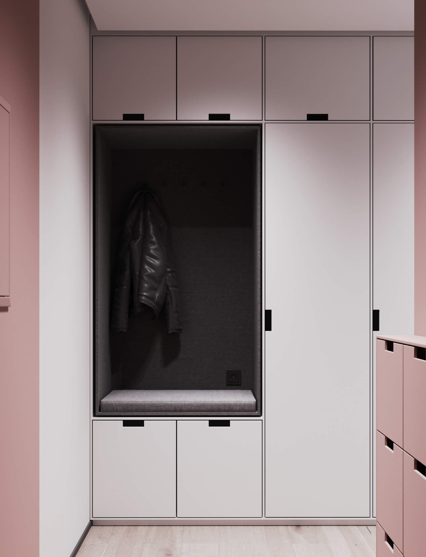 淡粉色+灰色 法国86平米简约公寓设计