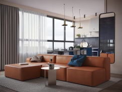 橙和蓝配色的现代家居装修16设计网精选