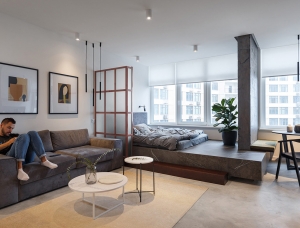 木质和混凝土融合 工业风的时尚小公寓普贤居素材网精选