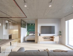 混凝土天花板和裸露的电线：52平米工业风格公寓设计素材中国网精选
