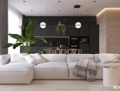 融入绿植元素：现代极简黑白和原木风家居装修设计普贤居素材网精选