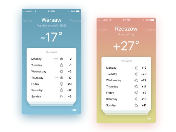 30款扁平化天气APP UI设计欣赏