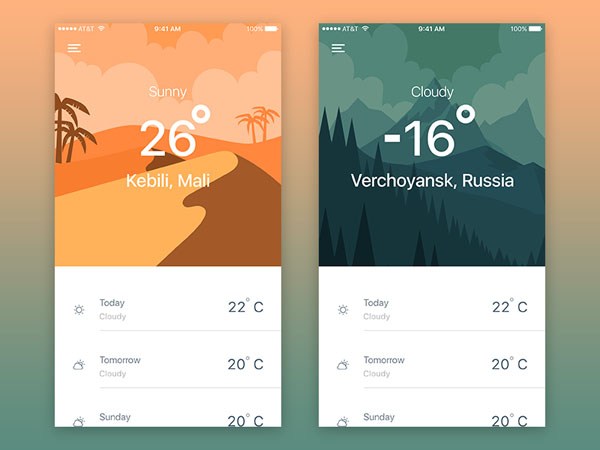 30款扁平化天气APP UI设计欣赏