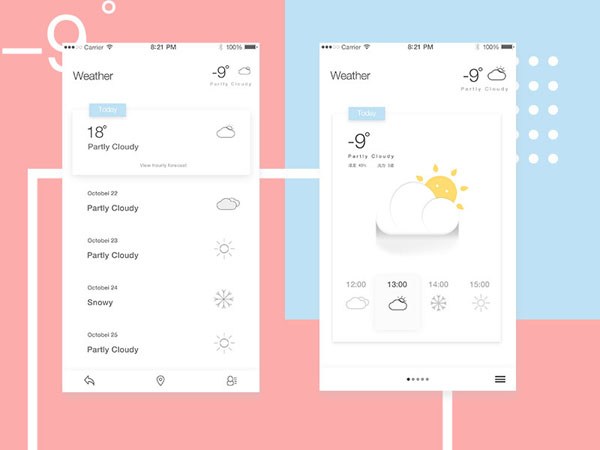 30款扁平化天气APP UI设计欣赏
