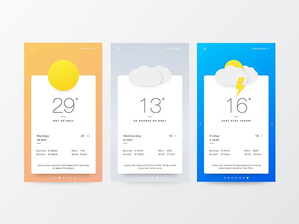 30款扁平化天气APP UI设计欣赏