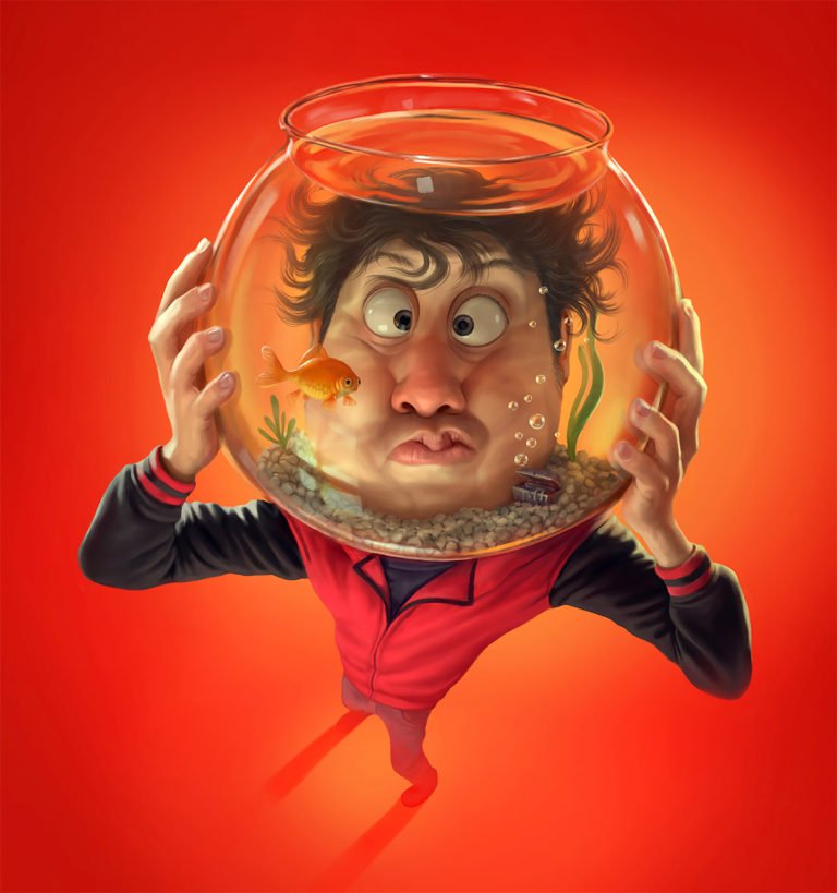 Tiago Hoisel：鼻炎药广告滑稽肖像插画