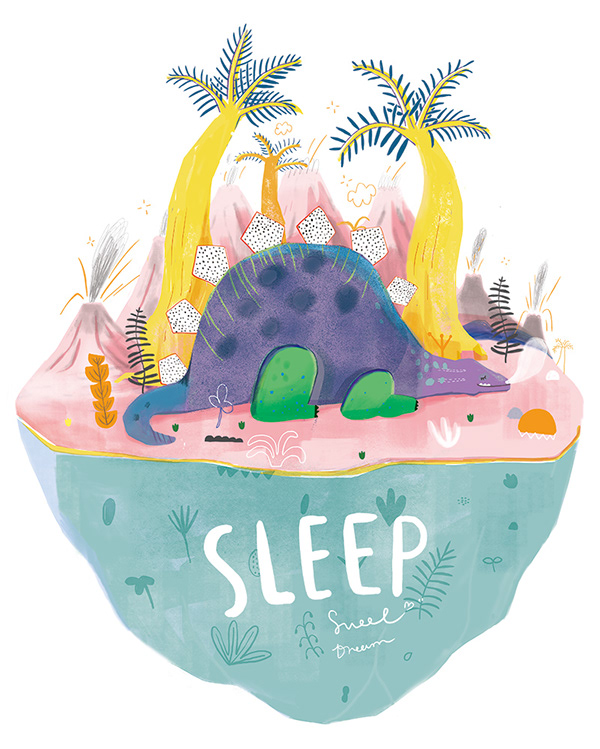 森林中的可爱动物睡觉觉：世界睡眠日主题插画