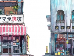 细腻的线条和色彩：Mateusz Urbanowicz水彩风格的东京商店16图库网精选