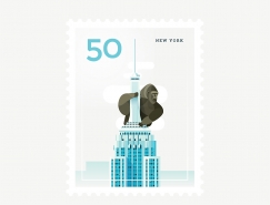 Elen Winata极简的城市风光插画邮票设计16图库网精选