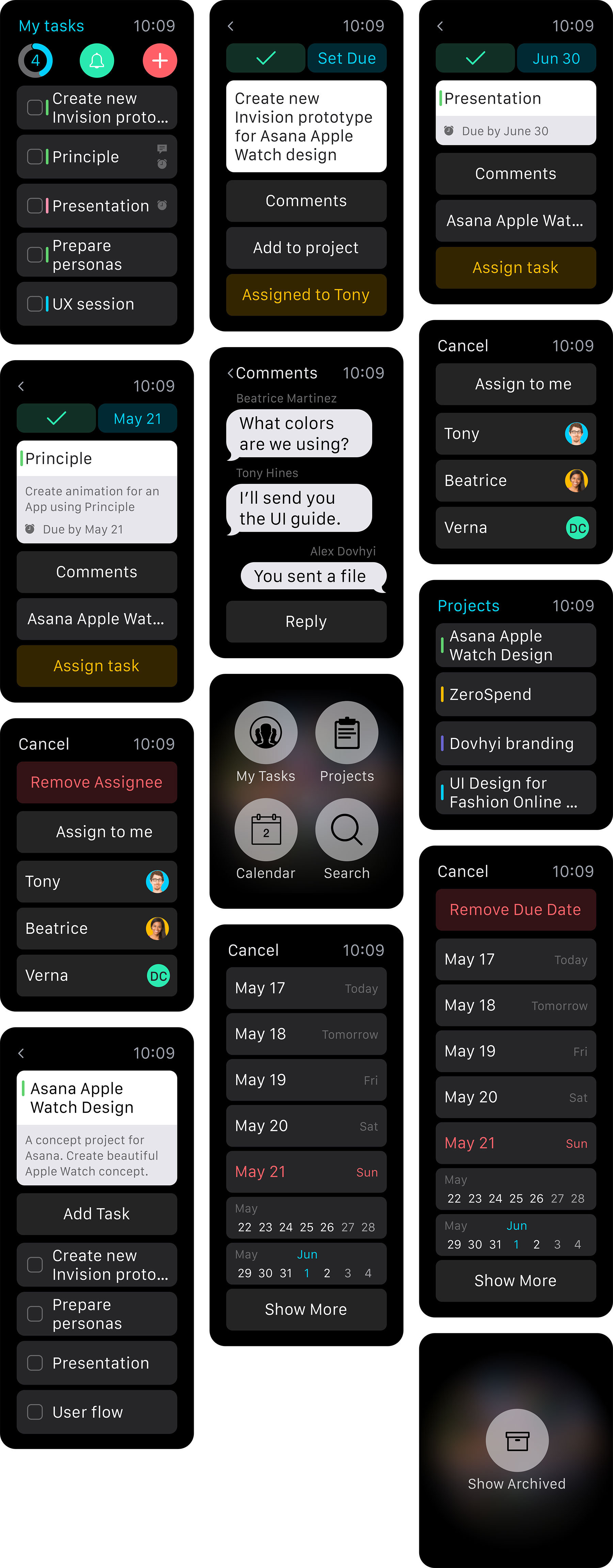 Asana Apple Watch 任务应用界面