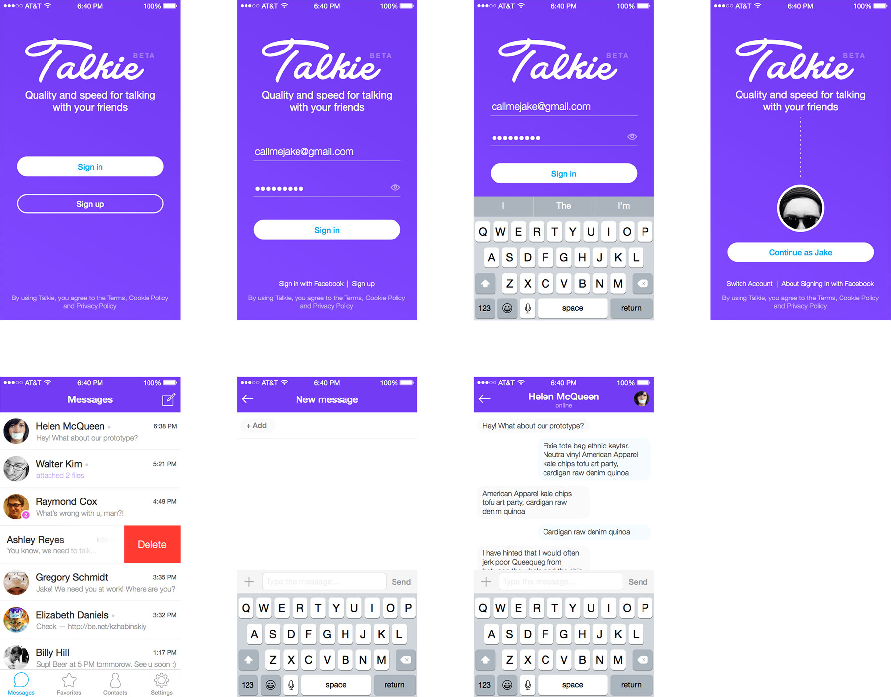 Talkie Messenger iOS App UI