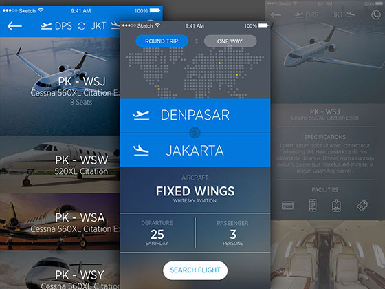Whitesky Charter Flight App16设计网精选sketch素材