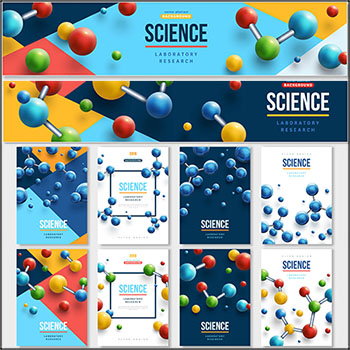 创意基因球状物科技化学元素矢量海报背景