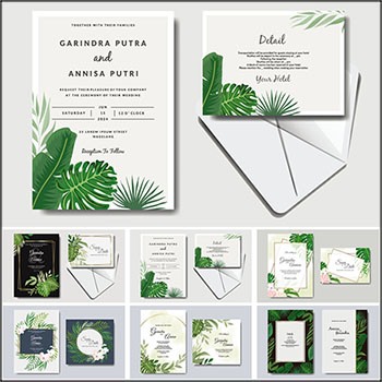 9款绿色植物装饰的婚礼邀请卡卡片1