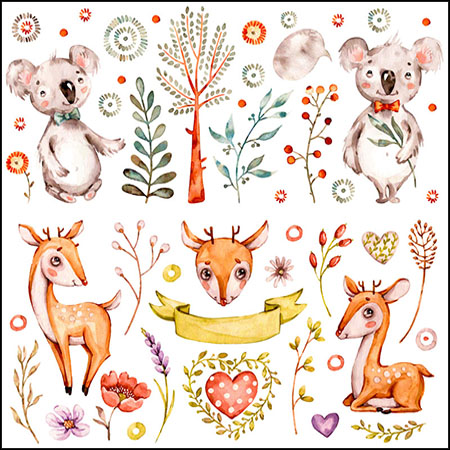 8套可爱森林动物水彩插图素材