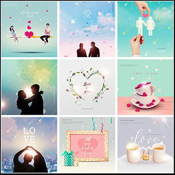 18款情人节爱情主题卡片设计背景插图PSD素材