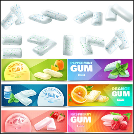8款水果味木糖醇口香糖颗粒海报和插图素材中国矢量素材精选