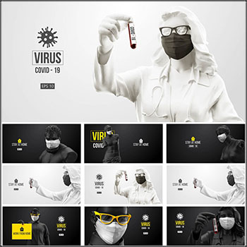8款新冠病毒预防和样本采集横幅矢量海报插图