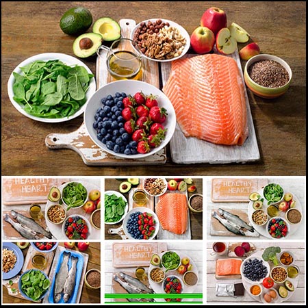 健康美味的食物食材水果蔬菜和鱼高