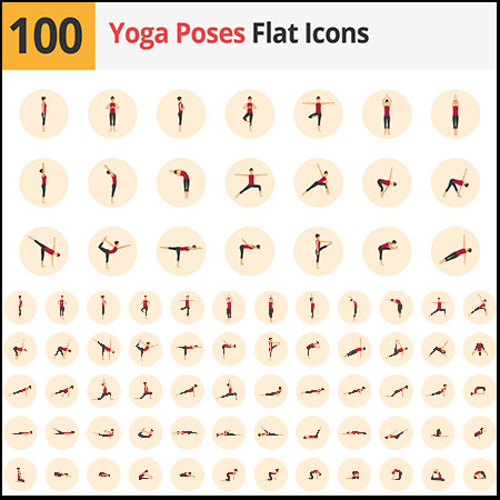 100个瑜伽动作姿势PNG易图库矢量图标精选