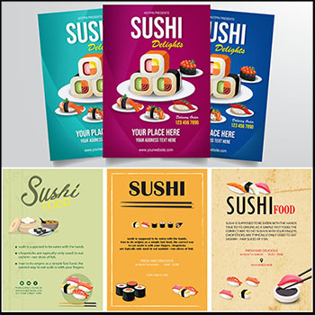 14款寿司美食海报传单PSD模板