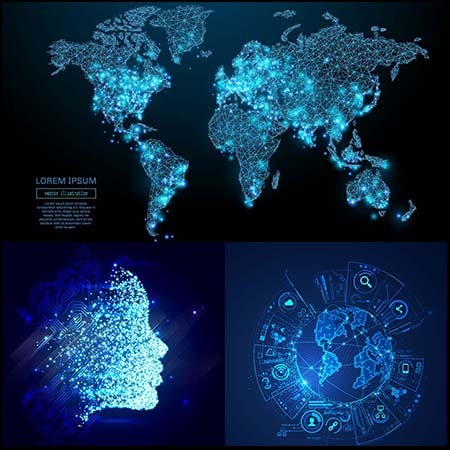 5款科技大数据人脸地球地图电子板块背景