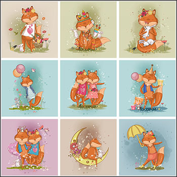 10款手绘卡通可爱狐狸16设计网矢量插图精选