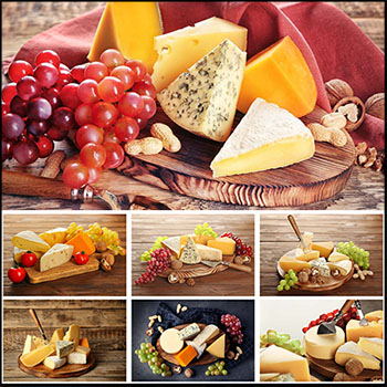 15款放在桌子上的奶酪和葡萄坚果食物JPG高清图片