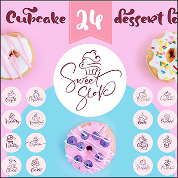 24个甜品店蛋糕店LOGO徽标标志SVG/PNG/AI16图库矢量素材精选