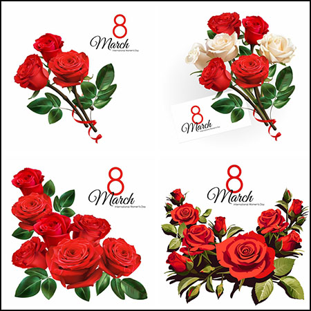 5款38妇女节情人节红色玫瑰花和白色玫瑰花插图素材中国矢量素材精选