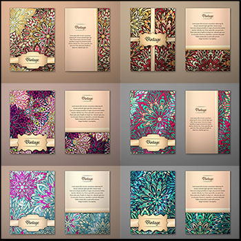 10款曼荼罗花纹笔记本卡片封面背景16设计网矢量素材精选