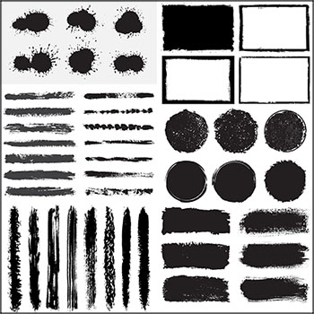 Grunge黑色墨水笔刷和抽象绘画纹理素材中国矢量素材精选