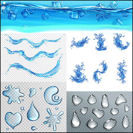 9套水滴溅起的水冰块和水漩涡16图库矢量素材精选